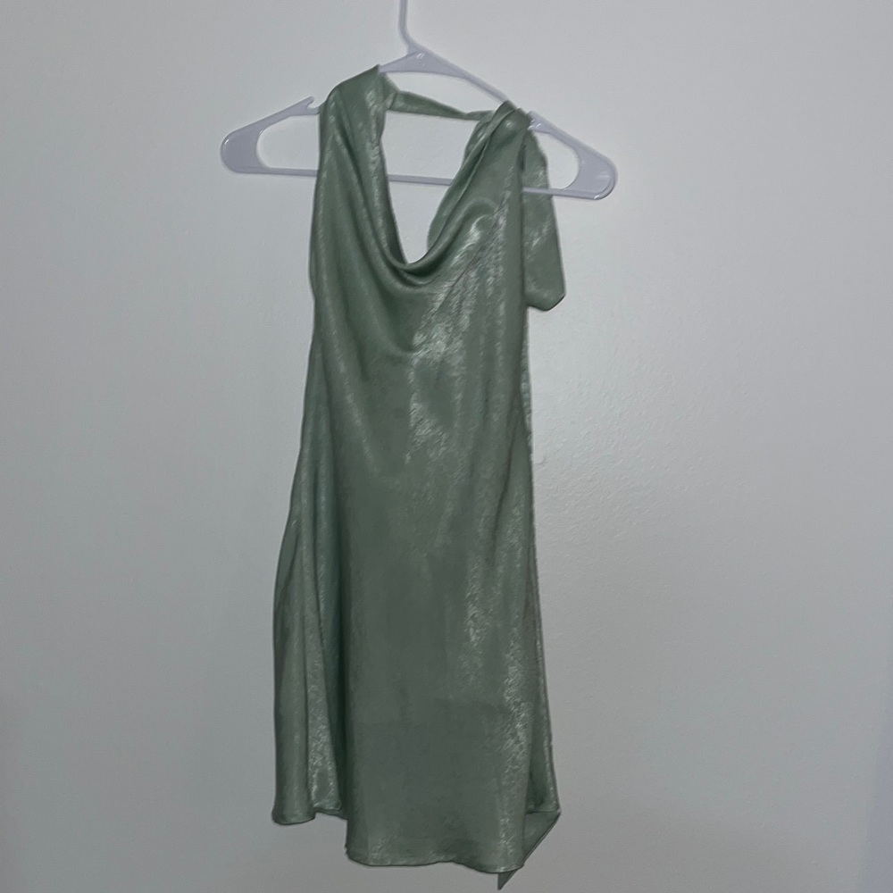 SHEIN Cowl Neck Backless Mini Dress Pastel Green
